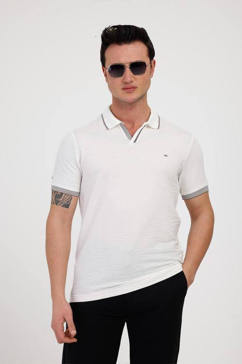 TEMPUS Polo Yaka Pamuklu Tişört - Beyaz