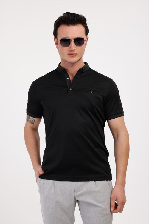 BREEZE Polo Yaka Pamuklu Tişört - Siyah