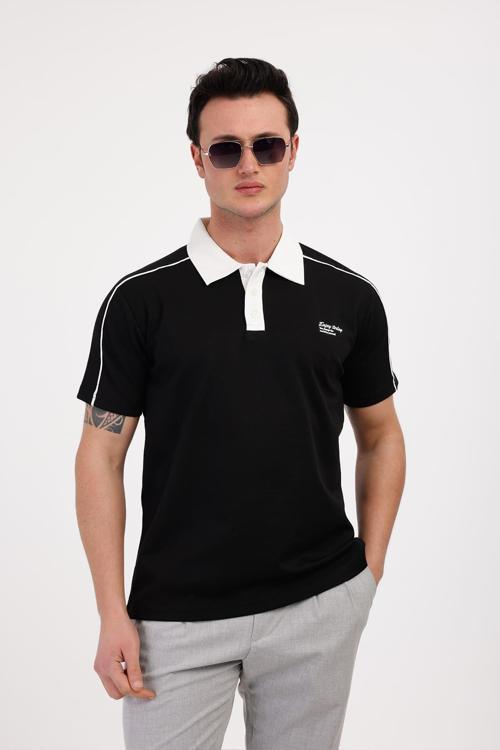 TRENDY Polo Yaka Pamuklu Tişört - Siyah