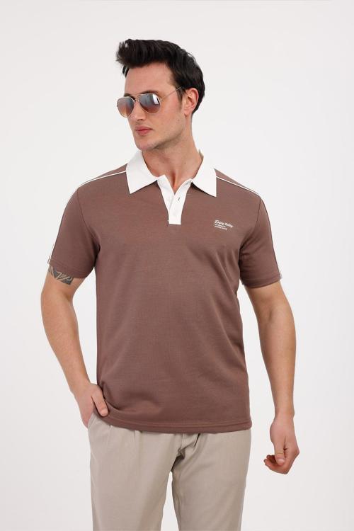 TRENDY Polo Yaka Pamuklu Tişört - Kahverengi