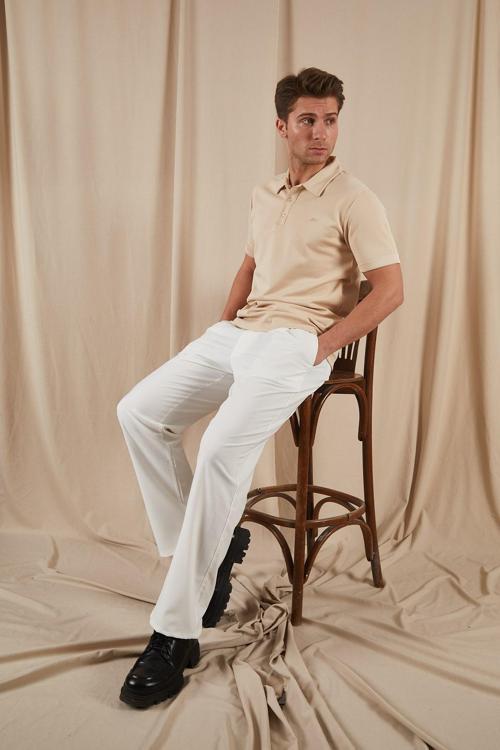 PAX Polo Yaka Tişört - Krem