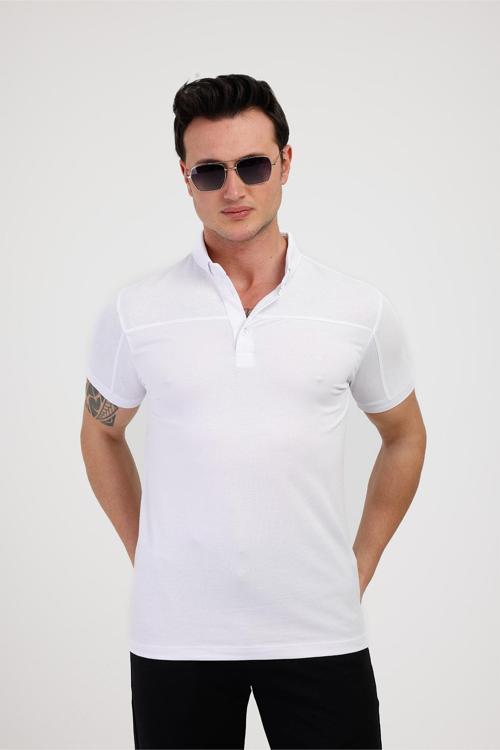 BLAZE Polo Yaka Pamuklu Tişört - Beyaz