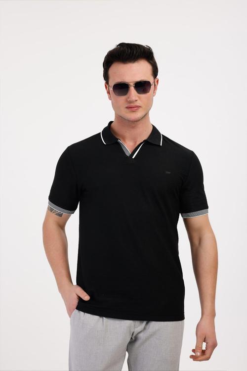 TEMPUS Polo Yaka Pamuklu Tişört - Siyah