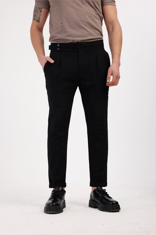 TERRALIS Düğme ve Kemer Detaylı Kumaş Pantolon - Siyah