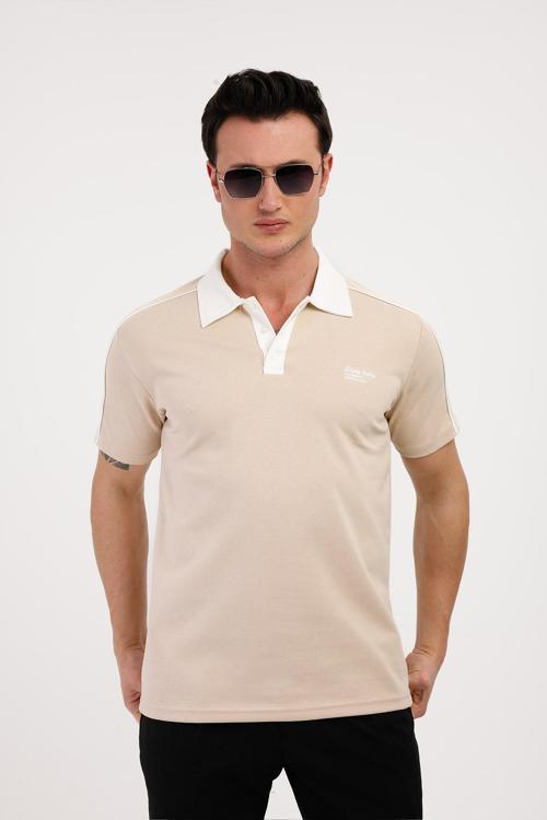 TRENDY Polo Yaka Pamuklu Tişört - Bej