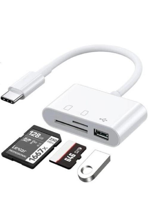5232 Usb Type C To Sd Microsd Tf Kart Okuyucu Usb 3İn1 Çevirici Dönüştürücü Adaptör