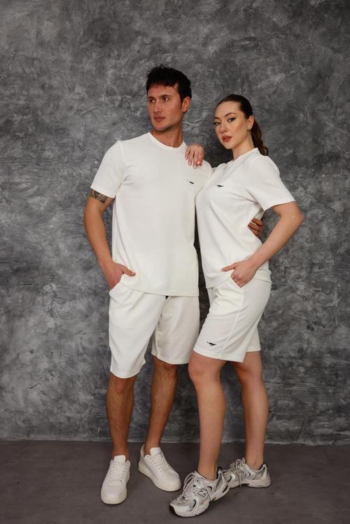 Litus Kadın & Erkek İkili Şort Takım - Beyaz