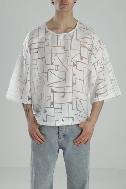 Tasarım Fakir Kol Beyaz T-Shirt