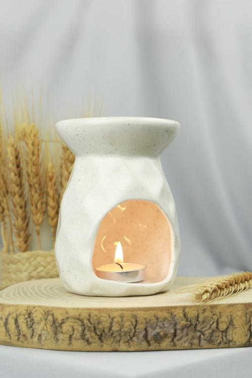 Buhurdanlık Seramik Ananas Simli Beyaz Buhurdanlık Tütsülük 3 Adet Mum Hediyeli