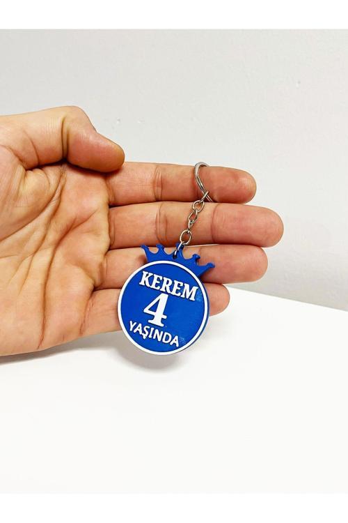 5 Adet İsme Yaşa Özel Doğum Günü Hatırası Anahtarlık-Çocuk Doğum Günü Hatıra Hediyelik Kral Taçlı