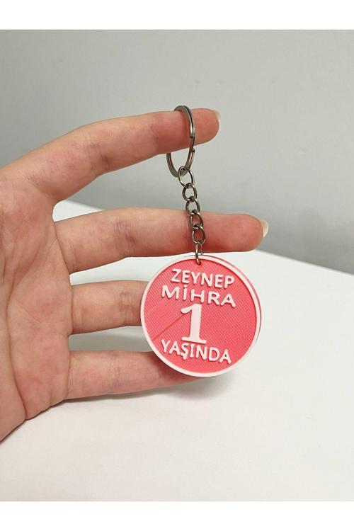 5 Adet İsme Yaşa Özel Doğum Günü Hatırası Anahtarlık-Çocuk Doğum Günü Hatıra Yuvarlak Hediyelik