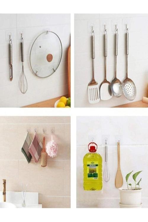 15 Adet Kendinden Yapışkanlı Şeffaf Askı Mutfak Banyo Güçlü Yapışkan Askı