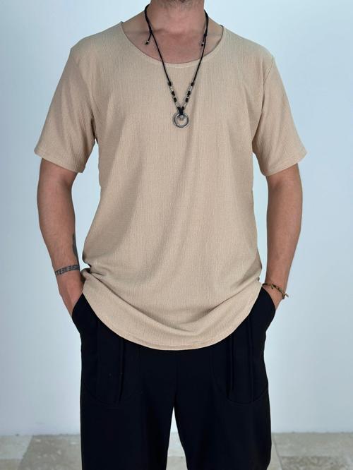 Lycralı Bej T-Shirt
