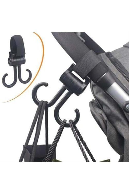 2Li Bebek Arabasına Uyumlu Cırtlı  Eşya Taşıma Aparatı 360 Derece Dönebilen Plastik Kanca