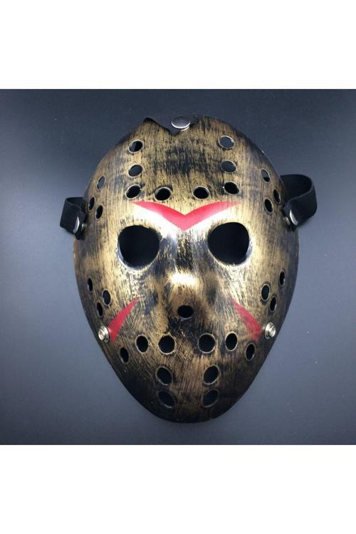 Bakır Renk Kırmızı Çizgili Tam Yüz Hokey Jason Maskesi Hannibal Maskesi (4415)