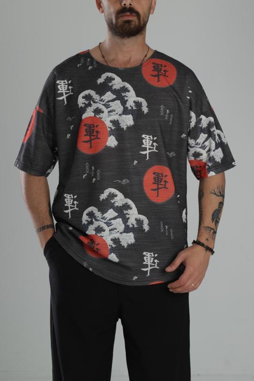 Çin Ağacı Desenli Oversize T-Shirt