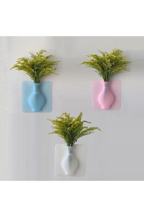 Dekoratif Silikon Vazo Yapıştırılabilir Vazo 15 Cm - Pembe Buzdolabı Pencereya Yapışır Sök Tak