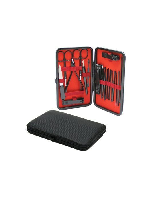 18Pcs Siyah Desenli Manikür Pedikür Seti Çanta Cüzdan Modeli 4415