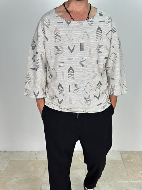 Ok Desenli Fakir Kol T-Shirt