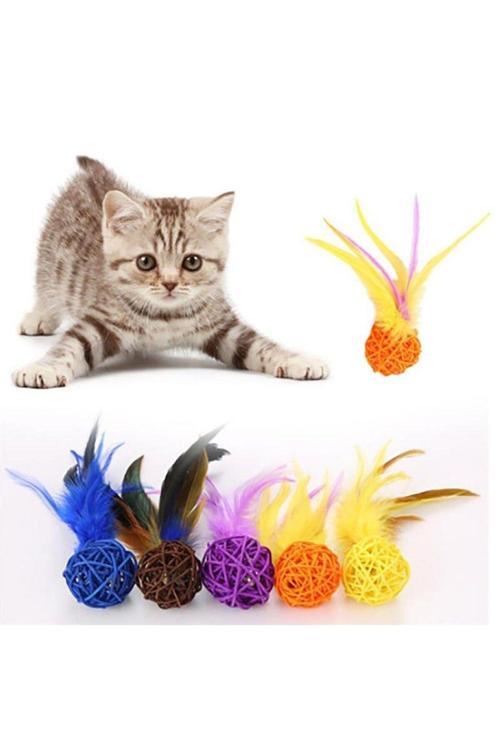 2Li Rattan Renkli Peluş Tüy Kedi Köpek Oyuncak Yakalama Çiğneme Çıngıraklı Top Oyuncağı (4415)