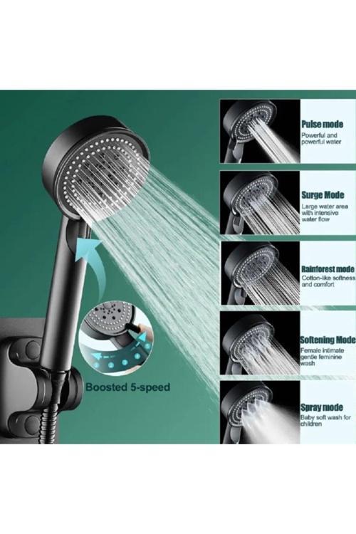 5 Kademeli Duş Başlığı Siyah Terapi Masaj Etkili Lüks Banyo El Duşu