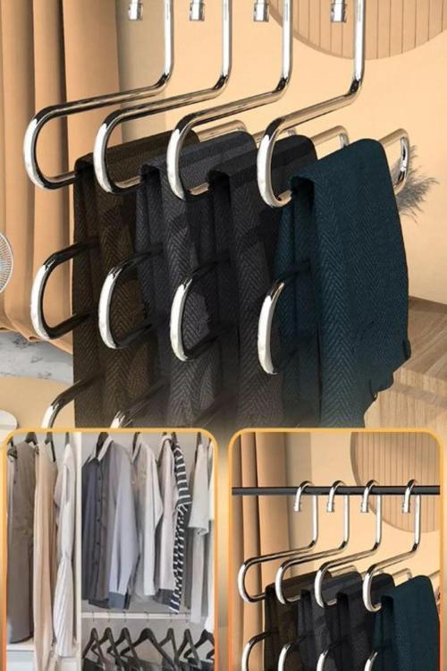 5 Katmanlı Metal Pantolon Eşarp Havlu Askısı S Şekilli Yer Tasarruflu Gardırop Elbise Askısı