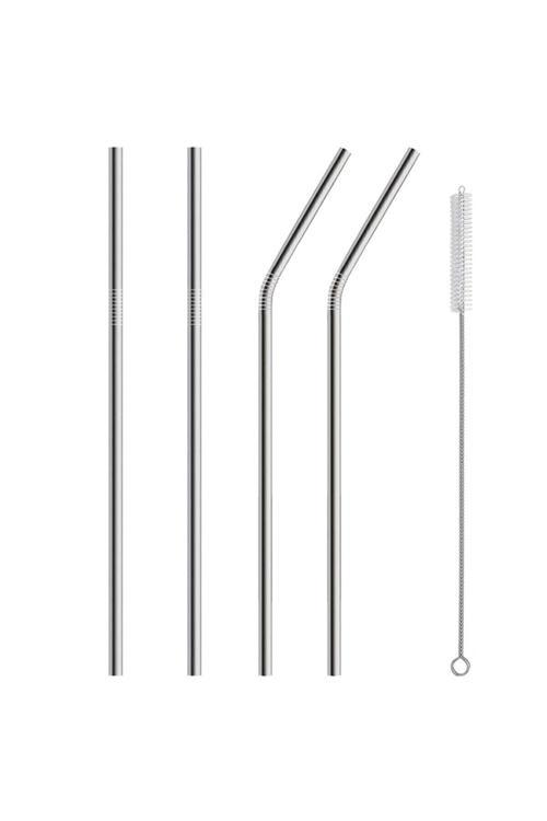 5 Parça Metal Pipet Paslanmaz Çevre Dostu Metal Pipet Fırça Seti