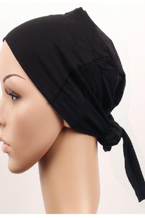 Dikişsiz Bağlamalı Tesettür Bone - Bağlamalı Bandana Önü Dikişsiz Arkadan Bağlamalı