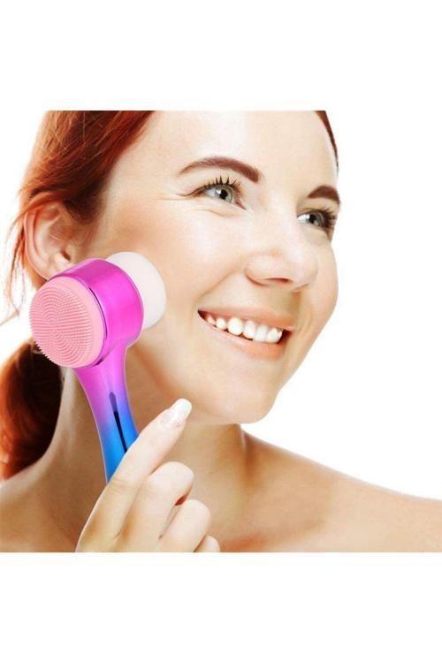 Çift İşlevli Renkli Cilt Yüz Temizleme Fırçası Peeling Masaj Etkili Gözenek Temizleyici Alet (4415)