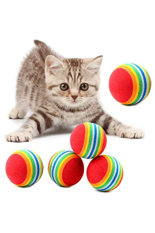3Lü Gökkuşağı Sünger Kedi Köpek Çiğneme Oyun Topu 4,2 Cm (4415)