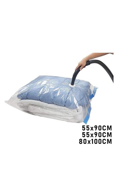 3Lü Set  Vakumlu  Poşet  Hurç 2 Adet Xl= 55X90Cm + 1Adet Xxl= 80X100Cm  %75 Yer Tasarrufu (4415)