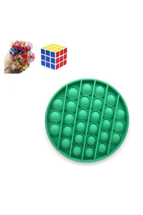 3Lü Set Tek Renk Push Pop + Beyincik + Zeka Küpü - Pop It Push Bubble Özel Pop Duyusal Oyuncak
