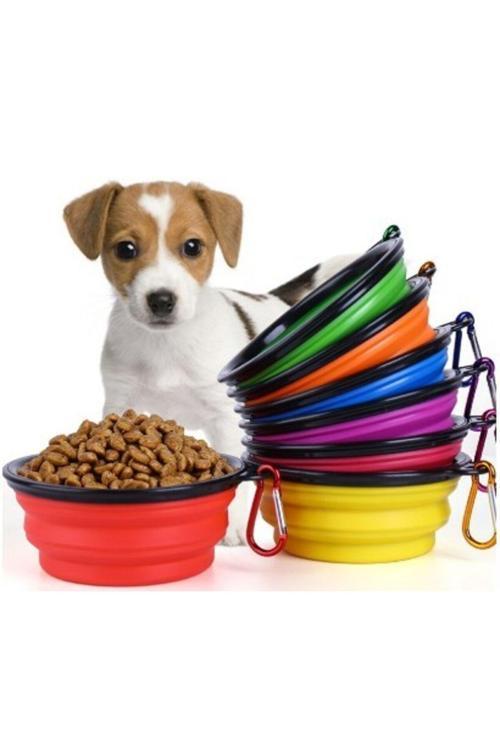 Kedi Köpek Mama Ve Su Kabı Anahtarlıklı Taşınabilir Seyahat Tipi Evcil Hayvan Mama Su Kabı Silikon