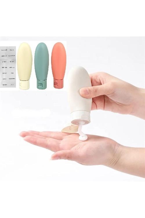 3Lü Seyahat Tipi - Kozmetik - Krem- Şampuan -Losyon Kutuları 60 Ml Kilitli Poşetli Etiketli