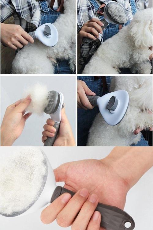 Kedi Köpek Tüy Toplayıcı Kendini Temizleyebilen Ergonomik Saplı Kullanımı Rahat Tarak Gri