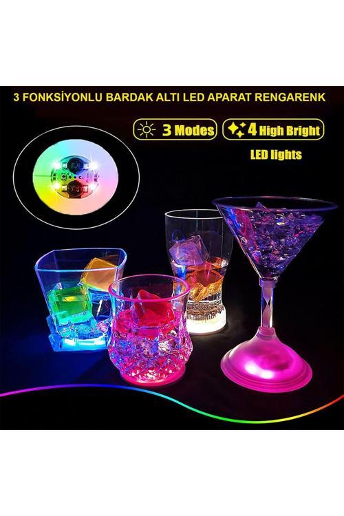 Işıklı Yapışkanlı Bardak Altı Aparatı Ledli 3 Fonksiyonlu 6 Cm Çap (4415)