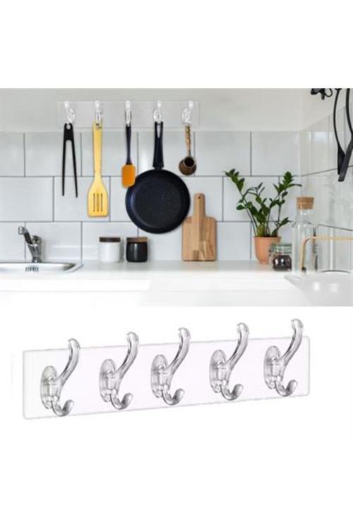 5'Li Güçlü Yapışkanlı Şeffaf Duvar Askısı Banyo Mutfak Düzenleyici Pratik Askılık