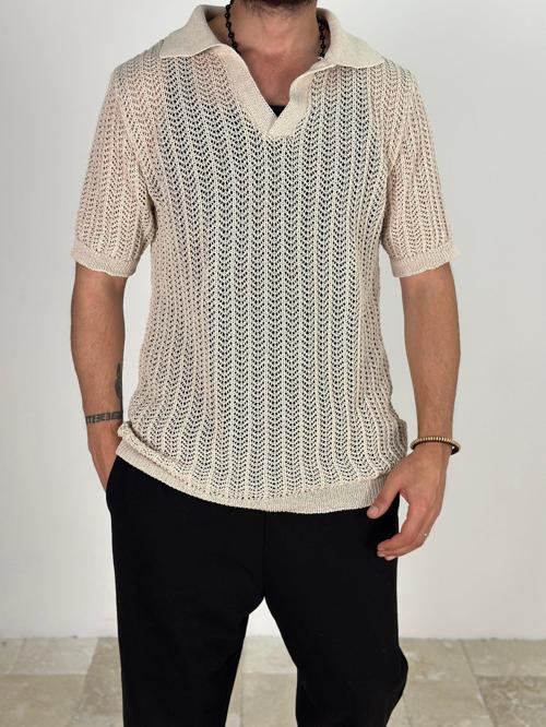 Örme Triko Polo Bej T-Shirt
