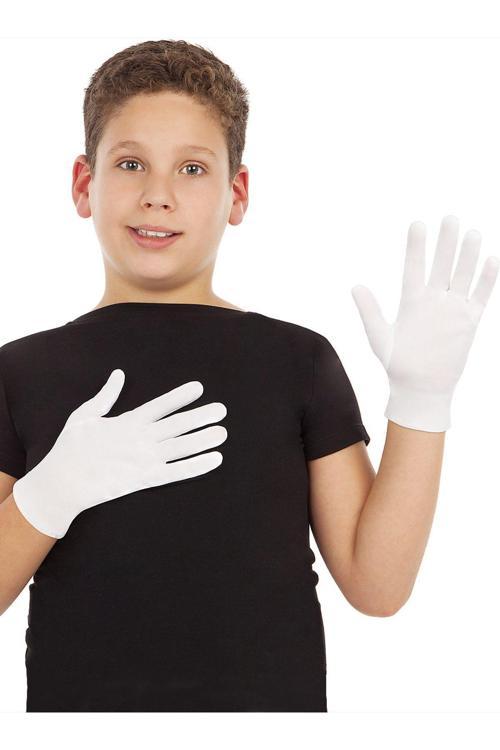Beyaz Renk Çocuk Boy Likralı Pandomim Eldiveni (4415)