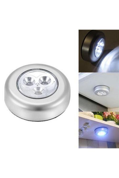 Kablosuz Spot Pilli Dokunmatik Led Lamba 3 Ledli Dolap Lambası