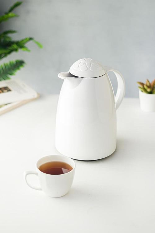 1 Lt Isı Yalıtımlı Çay Ve Soğuk Su Termosu Soft Beyaz (12 Saat Sıcak Tutar& İçi Camdır)