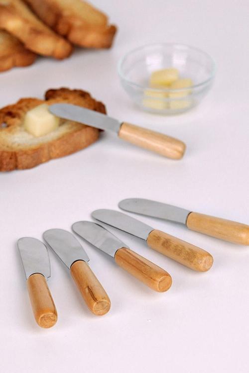 6 Lı Ahşap Saplı Çikolata Tereyağı Bıçağı - Mini Spatula