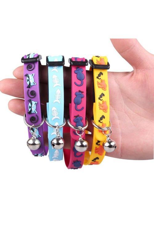 Çıngıraklı Zilli Sevimli Renkli Slikon Kedi Köpek Boyun Tasması (4415)