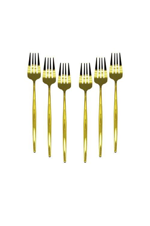 6 Parça Gold Yemek Çatal Seti  Lüx Şık Paslanmaz Çelik Gold Titanyum Kaplama Yemek Çatalı