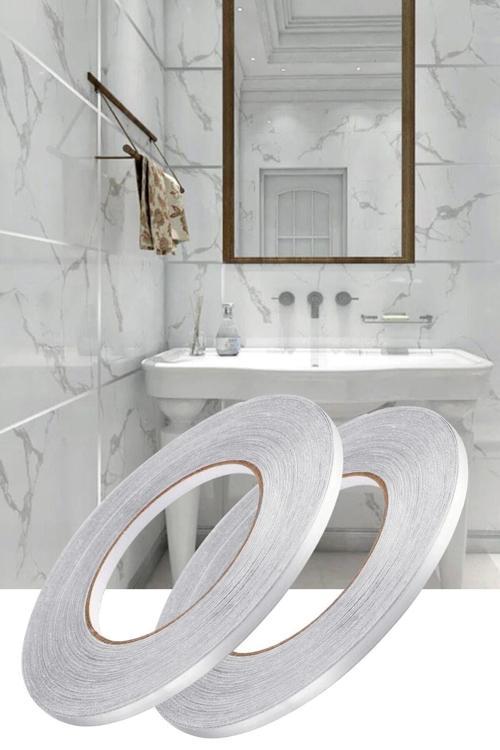 Gümüş Renk Fayans Arası Şerit Banyo Mutfak Yapışkan Su Geçirmez Gri Bant Kaplama 50 Metre