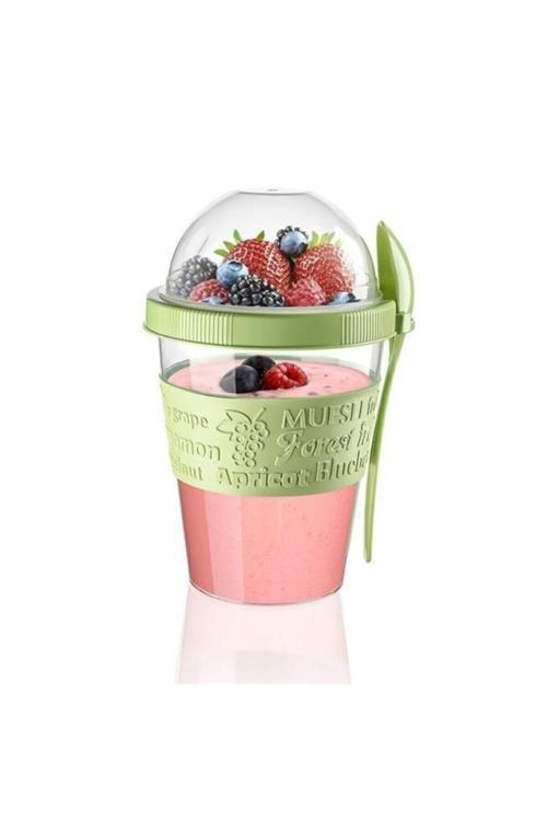 Kapaklı Kaşıklı Hazneli Meyveli Yoğurt Yapma Taşıma Kabı 600 Ml