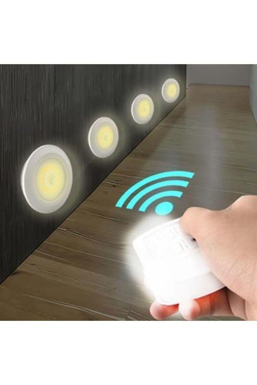 3 Adet Uzaktan Kumandalı Pilli Yapışkanlı Kablosuz Led Spot Lambalar Gardrop Mutfak Işığı