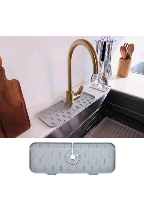 Lavabo İçin Silikon Esnek Mat Musluk Sapı Damlama Tutucu Raf Mutfak Tezgahı Sıçrama Koruma (4415)
