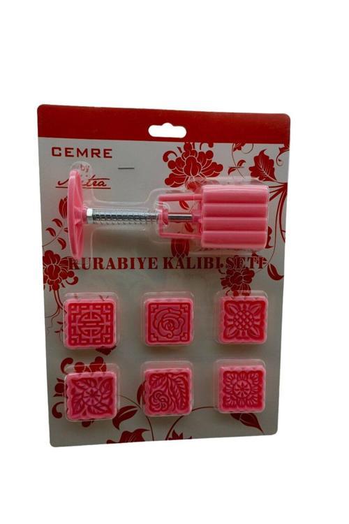 Kare  Kurabiye Kalıp Seti  Yaylı Baskı Aparatı - 6Pcs Kalıp  Renkli Pls (4415)