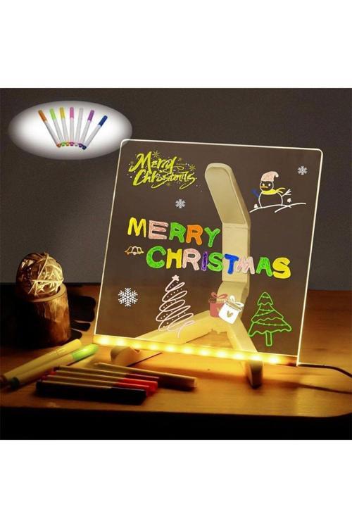 Led Işıklı Kendiliğinden Renkli Fosforlu Kalemli Kare Yazı Panosu 20X20 Cm (4415)